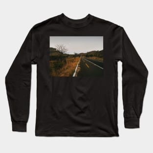 Full Moon Over Tarmac Road in National Park Long Sleeve T-Shirt